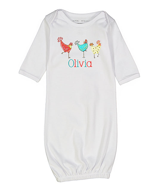 Three Chickens Personalized Baby Girl Gown