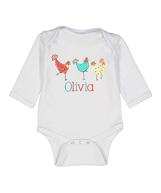 Three Chickens Baby Girl Personalized Long Sleeve Bodysuit