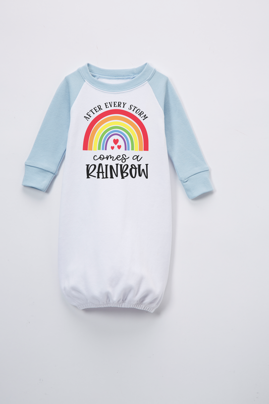 White & Blue 'After Every Storm' Rainbow Raglan Gown