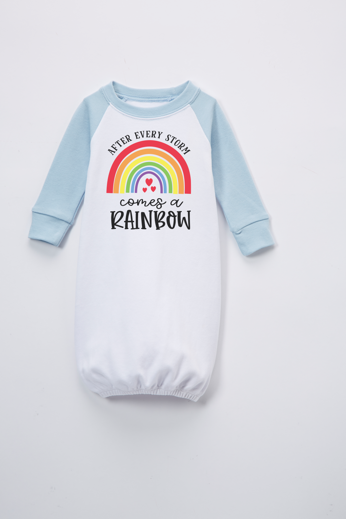 White & Blue 'After Every Storm' Rainbow Raglan Gown