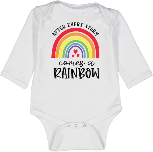 White 'After Every Storm' Rainbow Long-Sleeve Bodysuit