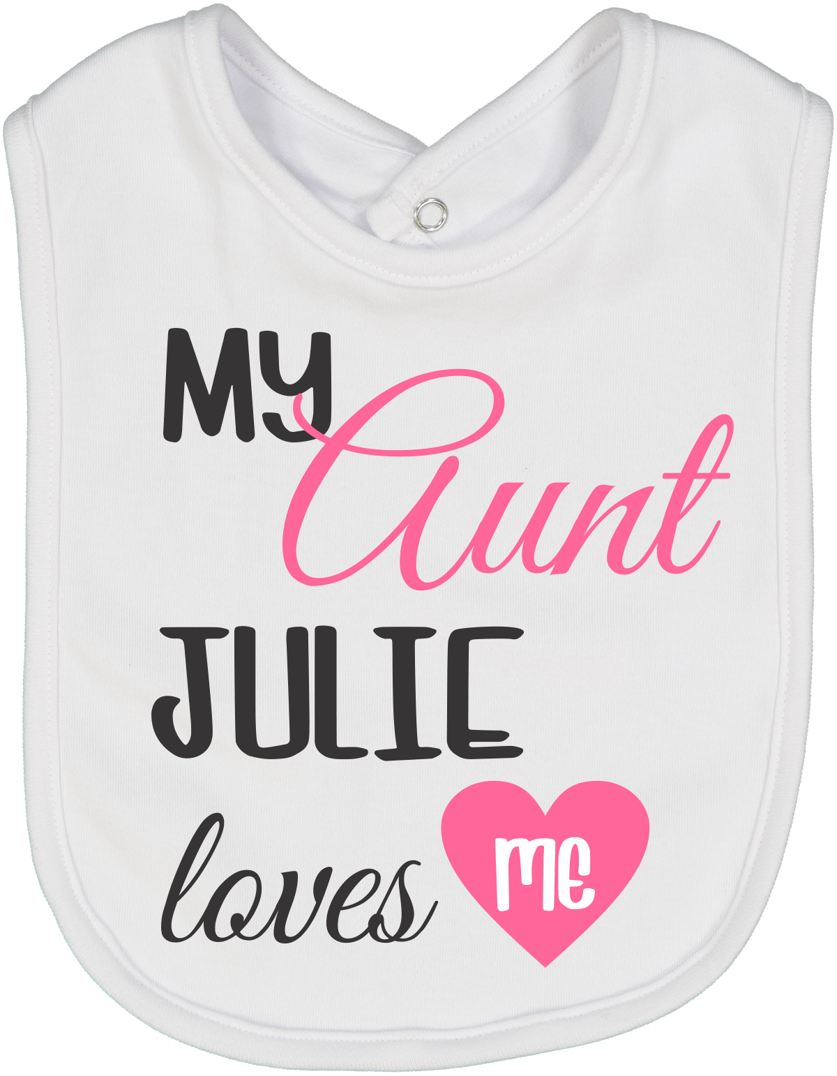 White & Pink 'My Aunt Loves Me' Personalized Name Bib