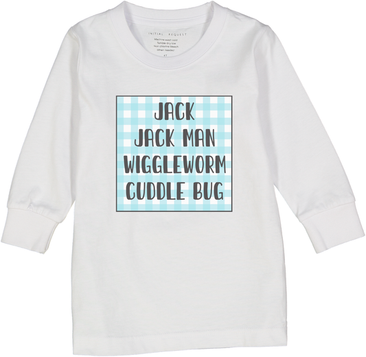White & Blue Gingham Frame Four-Name Personalized Long-Sleeve Tee