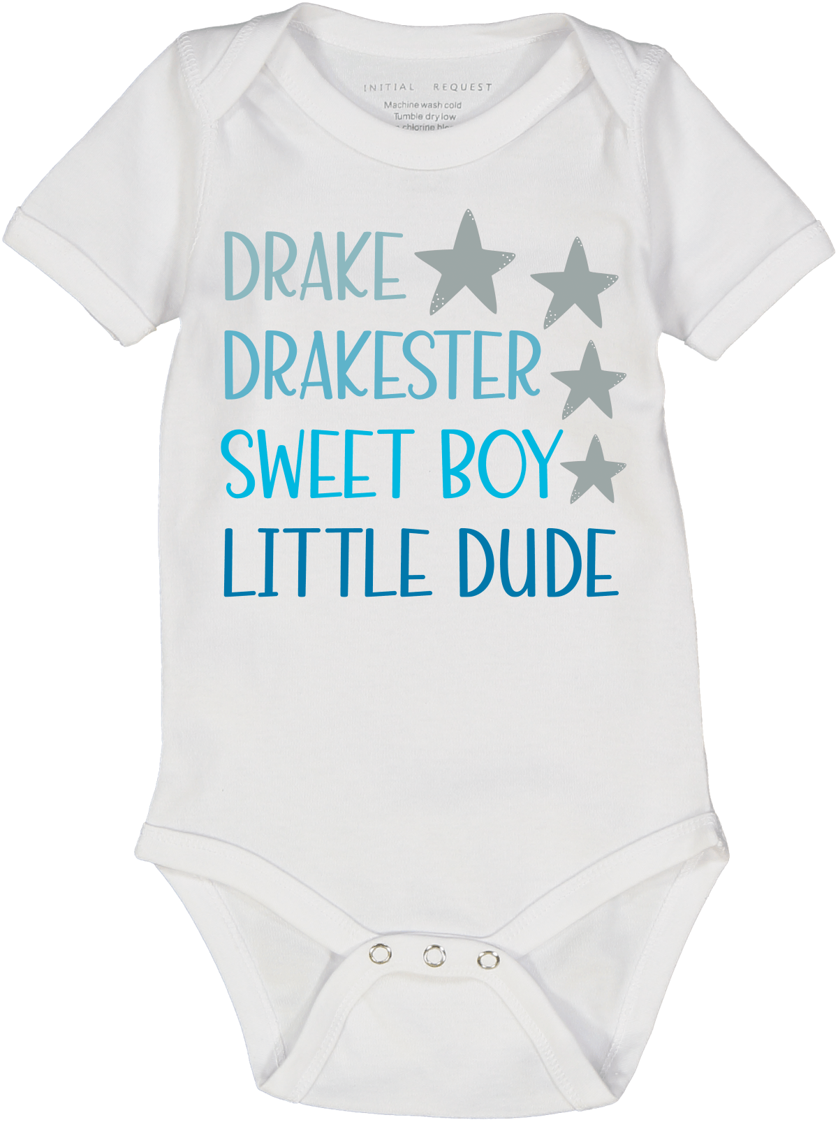 White & Blue Star Four-Name Personalized Short-Sleeve Bodysuit