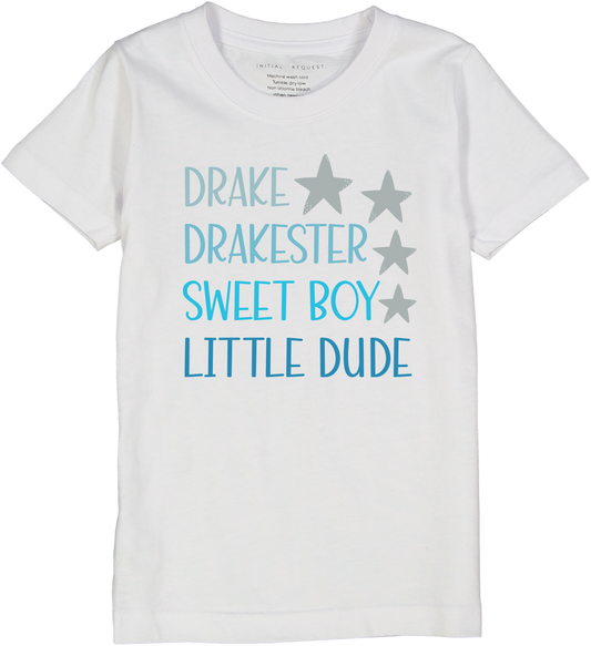 White & Blue Star Four-Name Personalized Short-Sleeve Tee
