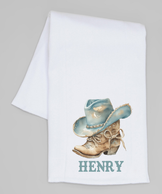 Cowboy Boot with Blue Hat Burp  Personalized