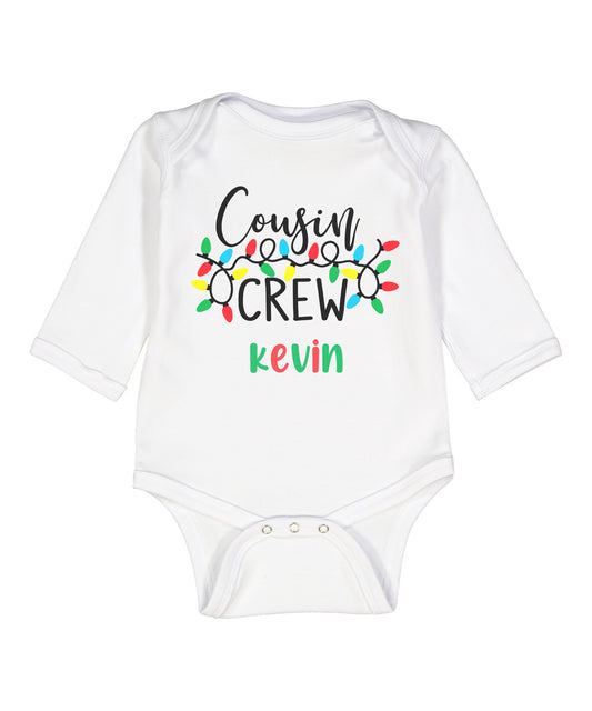 Personalized Christmas Cousin Crew Lights Baby long sleeve bodysuit