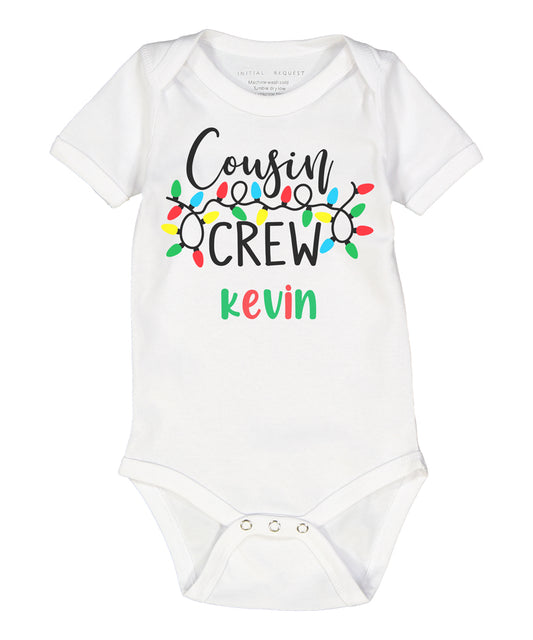 Personalized Christmas Cousin Crew Lights Baby short sleeve bodysuit