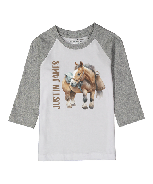 Western Horse Personalized Gray Raglan Tee Personalized