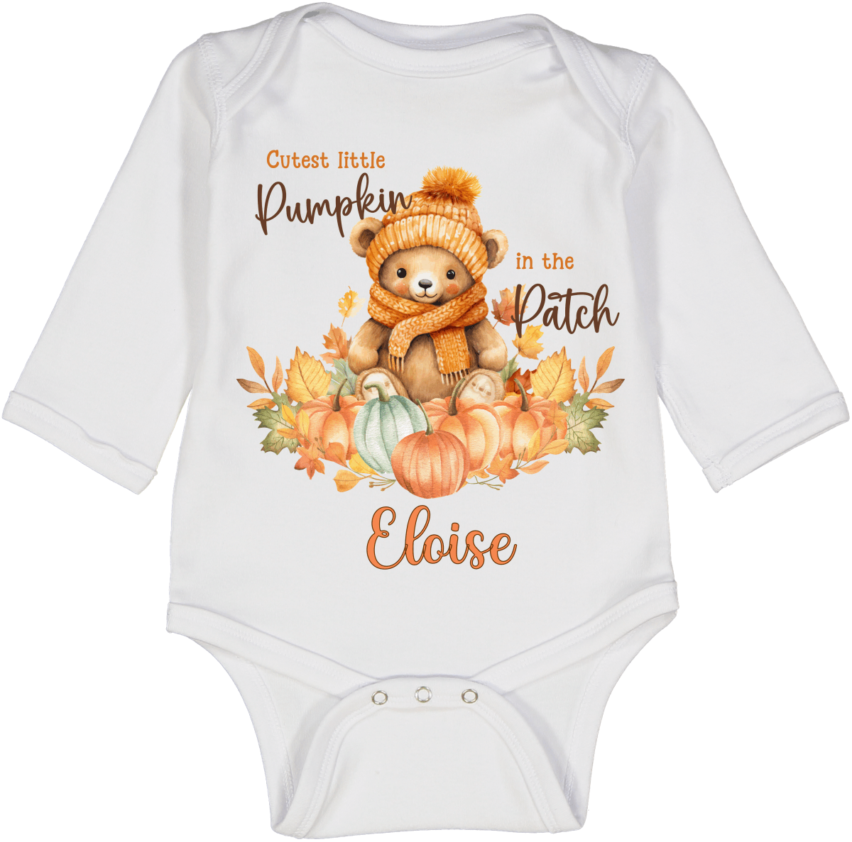 Personalized Cutest Little Pumpkin Patch Long Sleeve Onesie