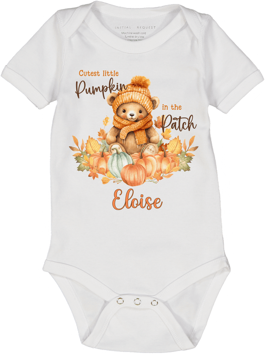 Personalized Cutest Little Pumpkin Patch short sleeve onesie
