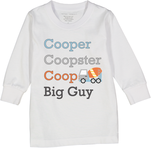 White Cement Truck Four-Name Personalized Long-Sleeve Tee