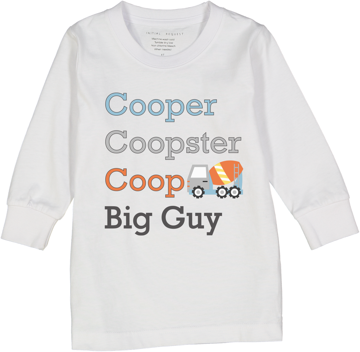 White Cement Truck Four-Name Personalized Long-Sleeve Tee