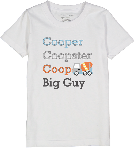 White Cement Truck Four-Name Personalized Short-Sleeve Tee