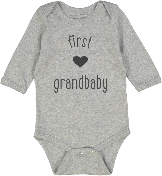 First Grandbaby Heart Gray Long Sleeve Onesie