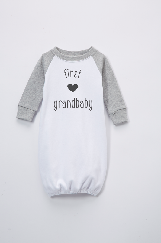 First Grandbaby Heart Gray Raglan Infant Gown