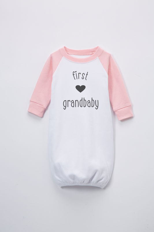 First Grandbaby Heart Pink Raglan Gown