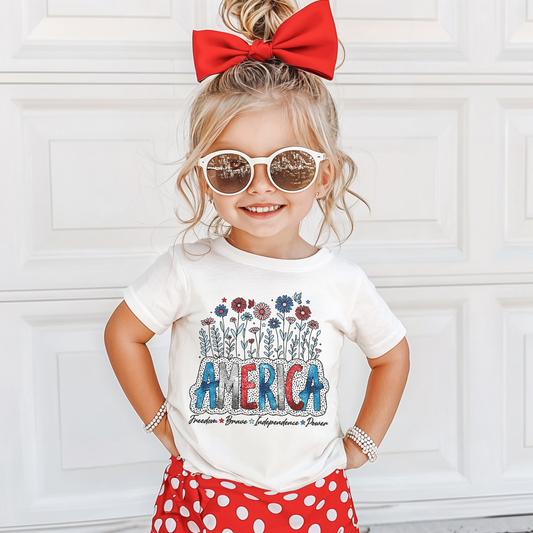 Floral America Freedom Brave Short Sleeve Tee for GIrls