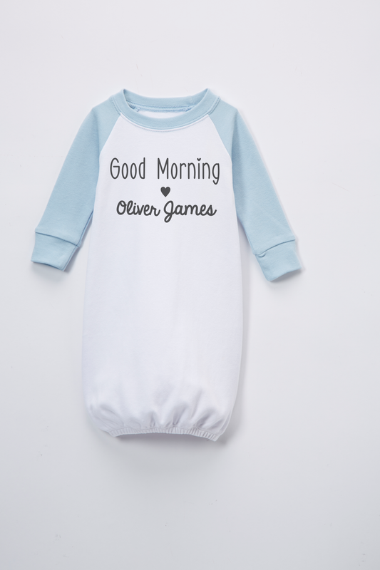 Good morning Baby Blue Raglan Gown Personalized