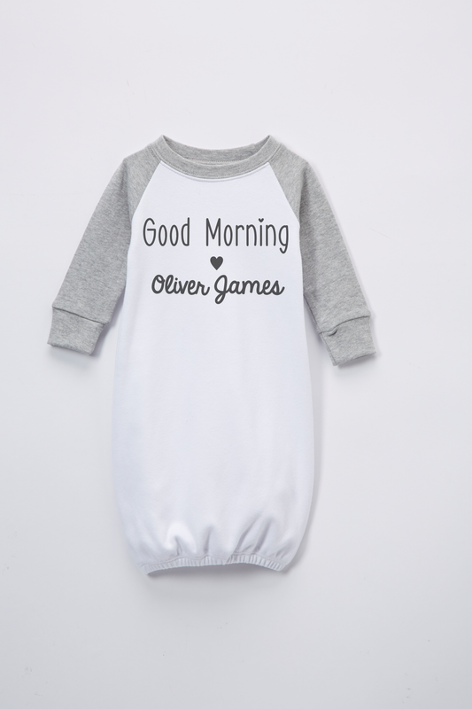 Good Morning Baby Gray Raglan Gown Personalized
