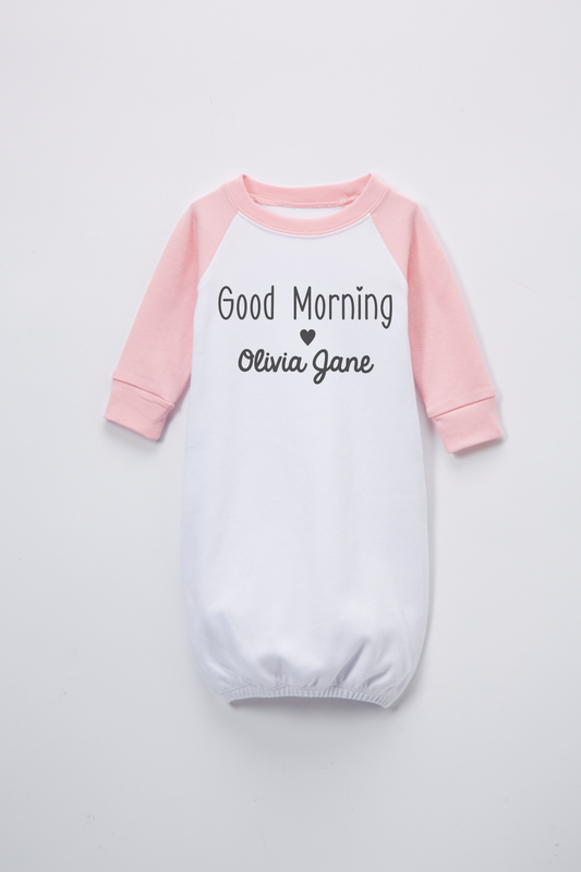 Good Morning Baby Pink Raglan Gown Personalized