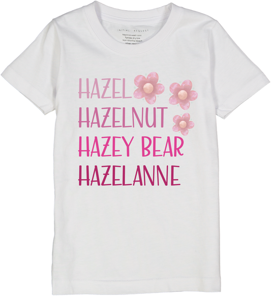 White & Pink Floral Four-Name Personalized Short-Sleeve Tee