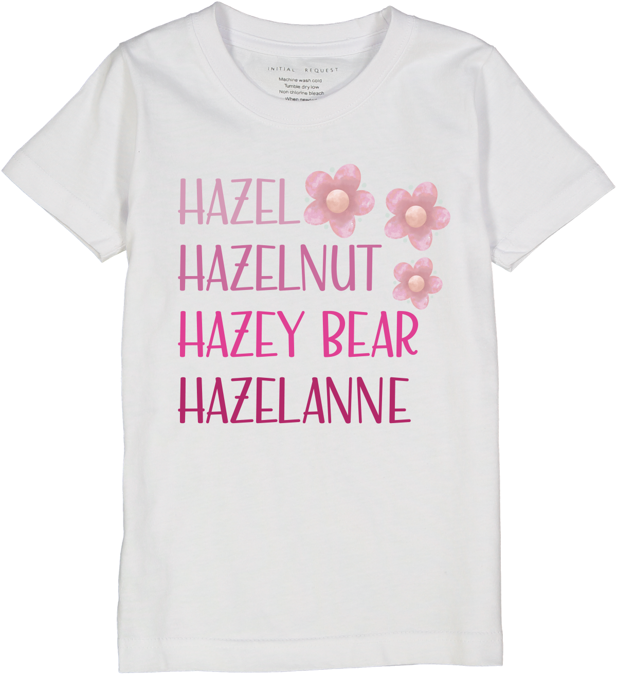 White & Pink Floral Four-Name Personalized Short-Sleeve Tee