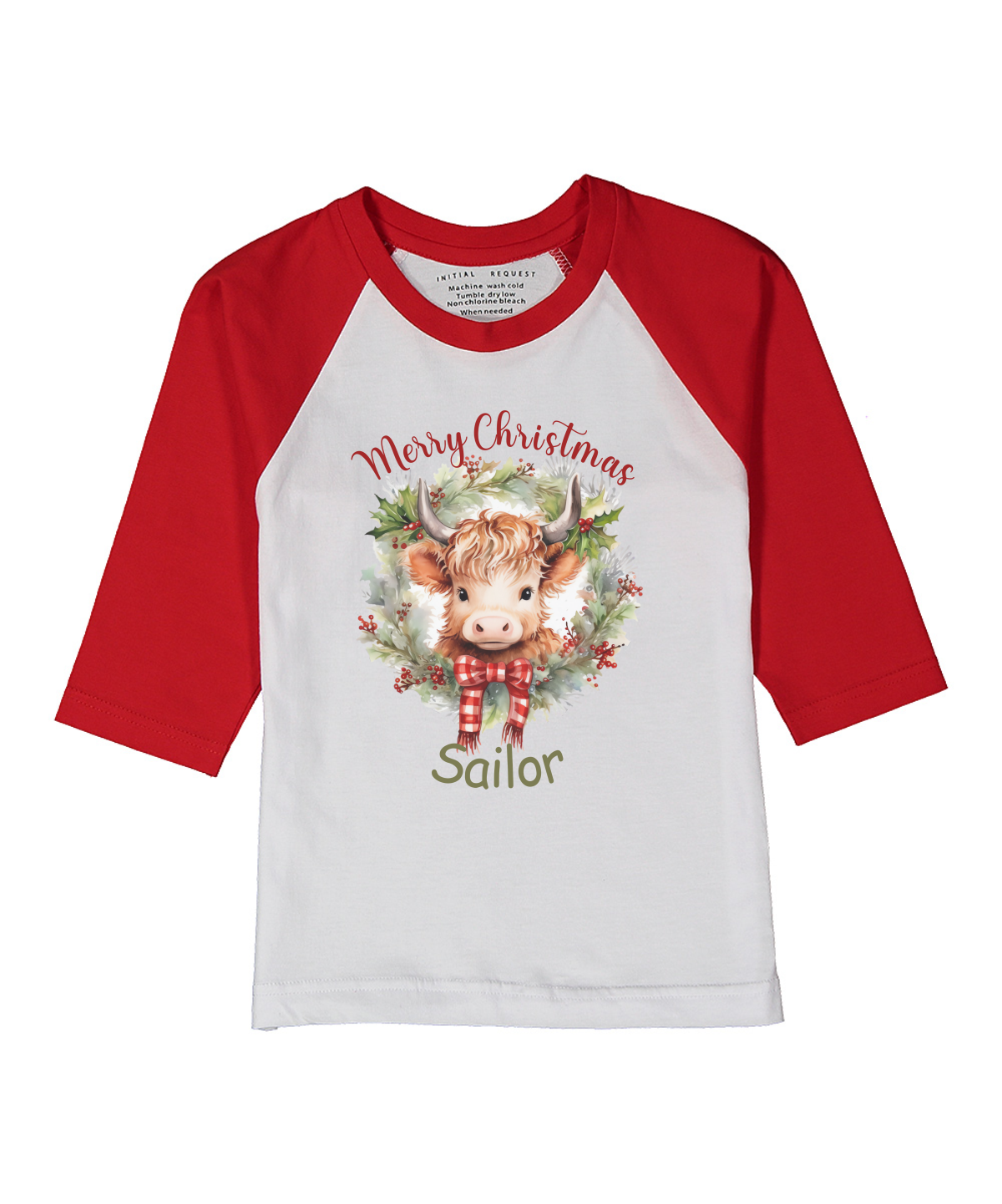 Highland Cow Wreath Red Raglan Tee 4