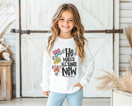 He Makes All Things New - Revelation 21:5 Christian Tee | 100% Cotton | Long or Short Sleeve| Girls