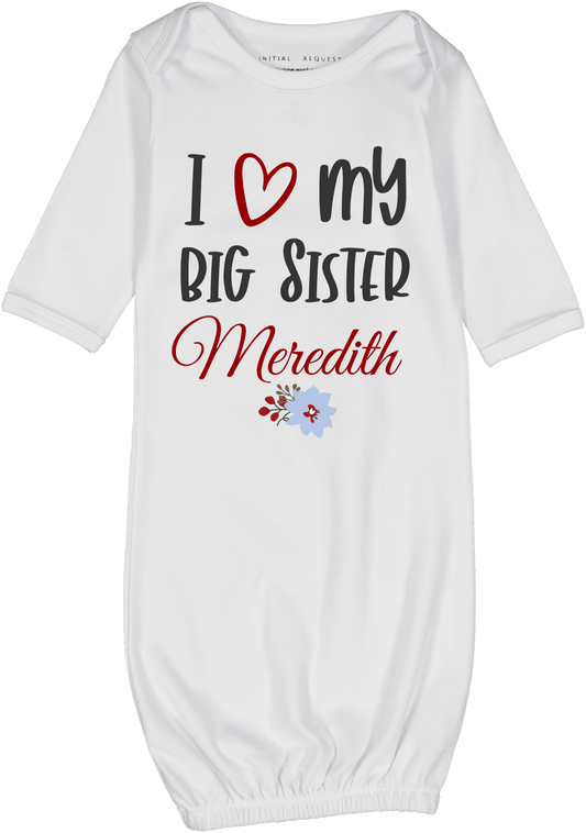 White 'I Love My Big Sister' Floral Gown Personalized Gown