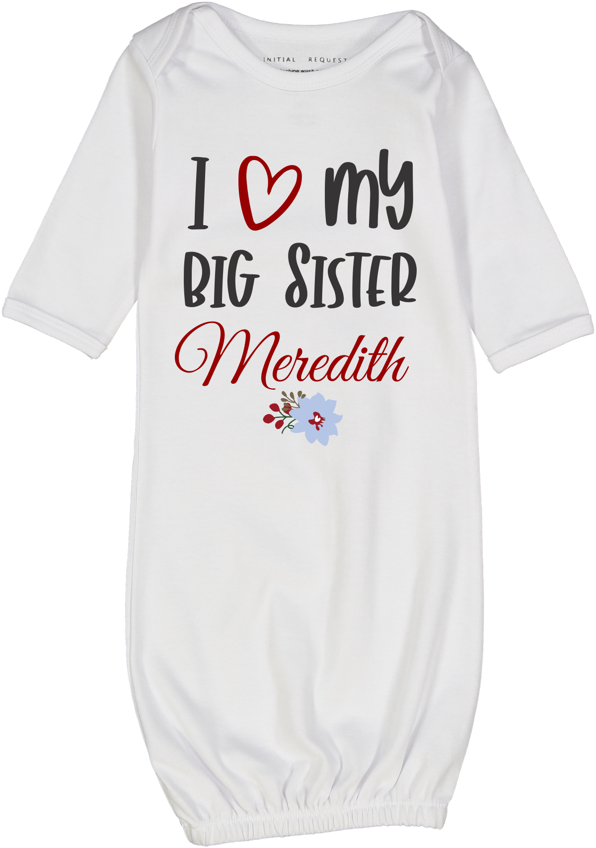 White 'I Love My Big Sister' Floral Gown Personalized Gown
