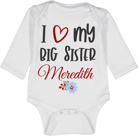 White 'I Love My Big Sister' Floral Long-Sleeve Bodysuit