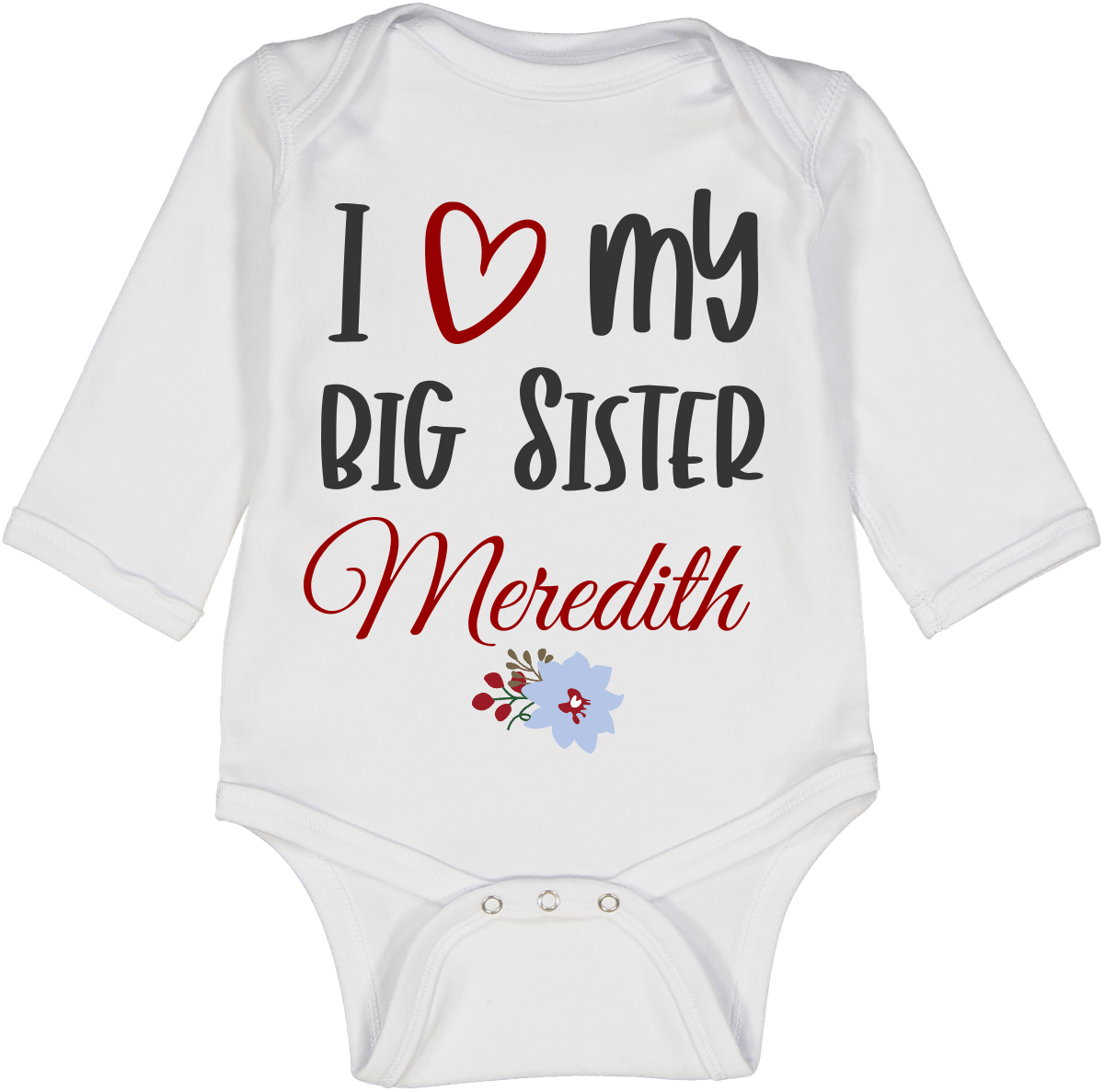 White 'I Love My Big Sister' Floral Long-Sleeve Bodysuit