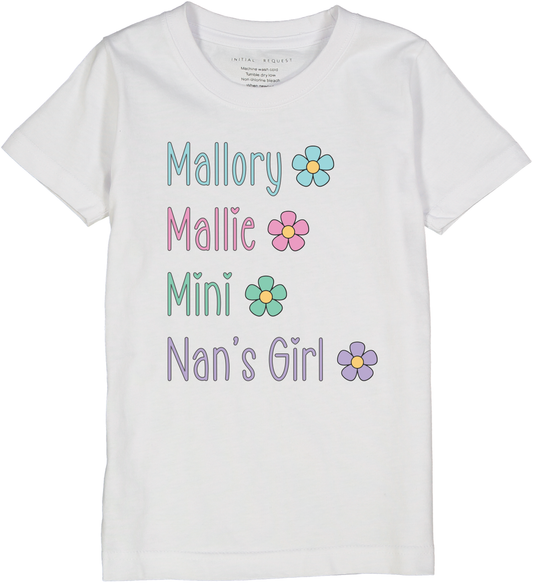 White Floral Four-Name Personalized Short-Sleeve Tee