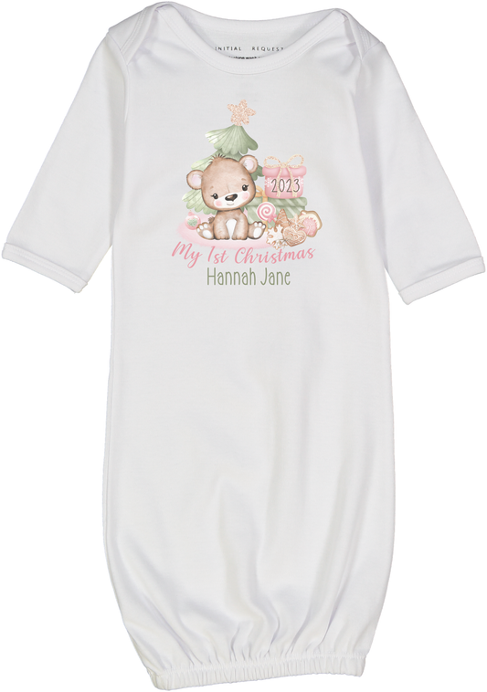 My First Christmas 2023 Bear Pink Tree Girl Personalized Gown 2