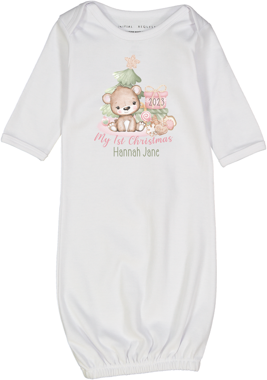 My First Christmas 2025 Bear Pink Tree Girl Personalized Gown 2