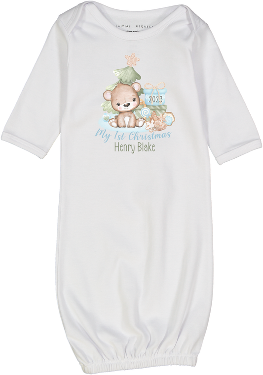 Personalized My First Christmas 2023 Bear Boy Tree Gown 2