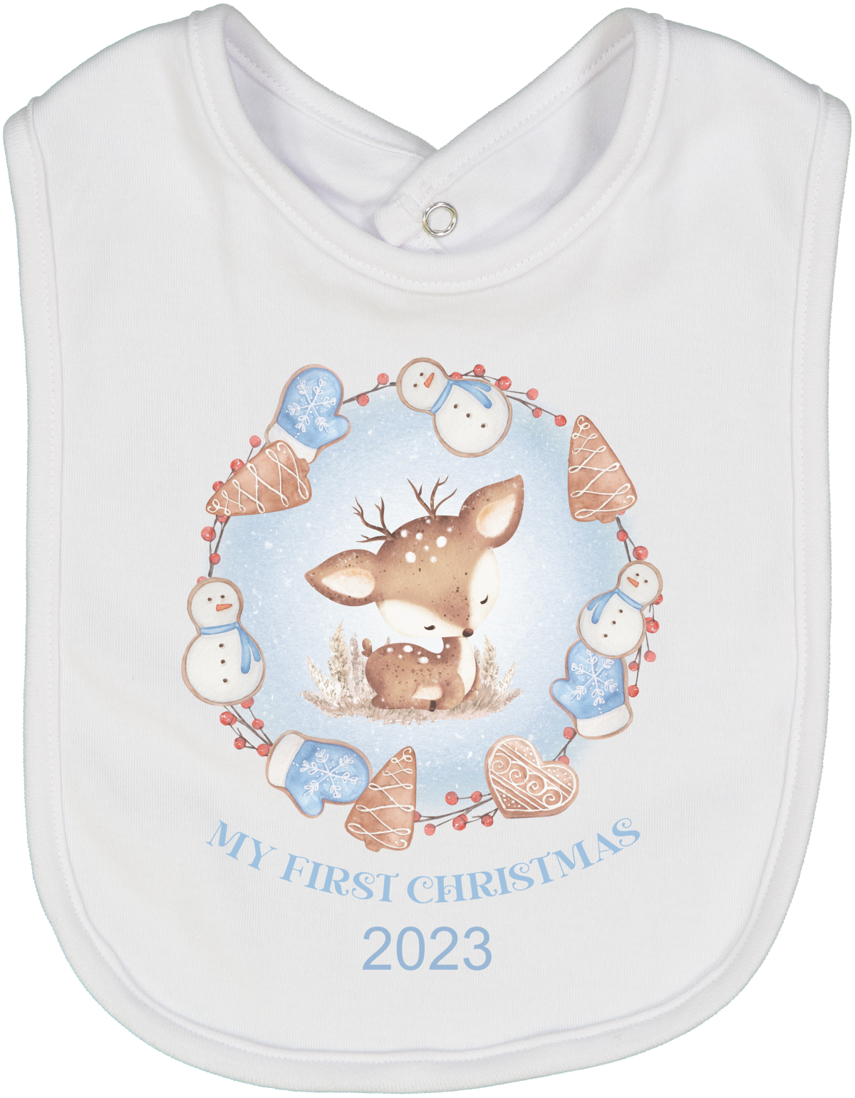 My First Christmas Deer Blue Frame Bib 3