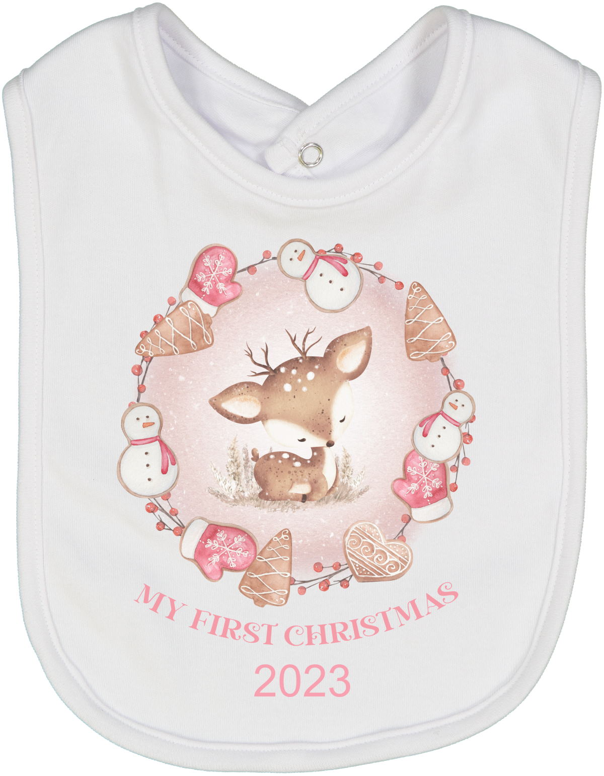 My First Christmas Deer Pink Frame Bib 3