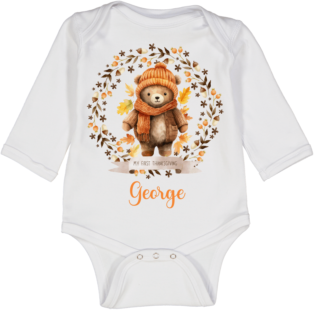Fall Leaves First Thanksgiving Bear LS Body 1