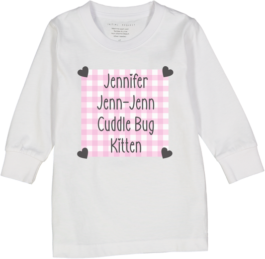 White & Pink Gingham Frame Four-Name Personalized Long-Sleeve Tee