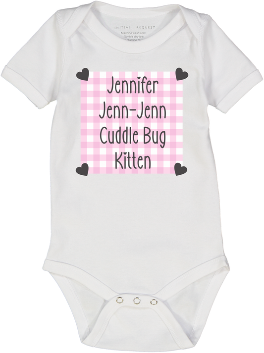 White & Pink Gingham Frame Personalized Short-Sleeve Bodysuit