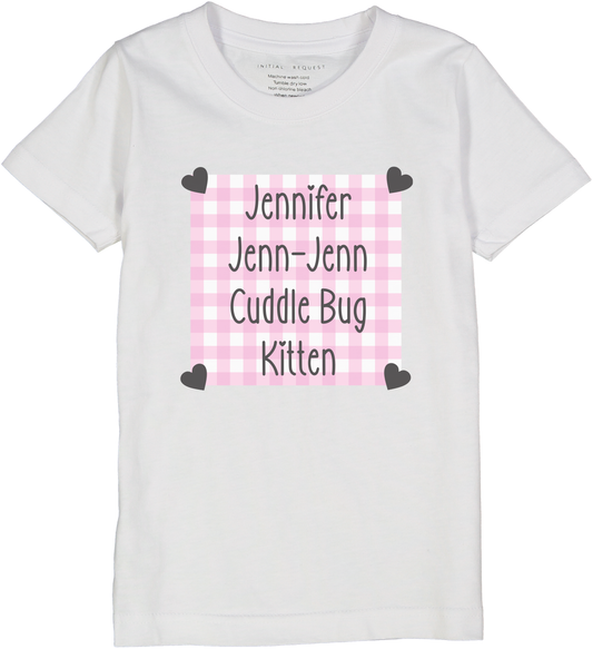 White & Pink Gingham Frame Four-Name Personalized Short-Sleeve Tee