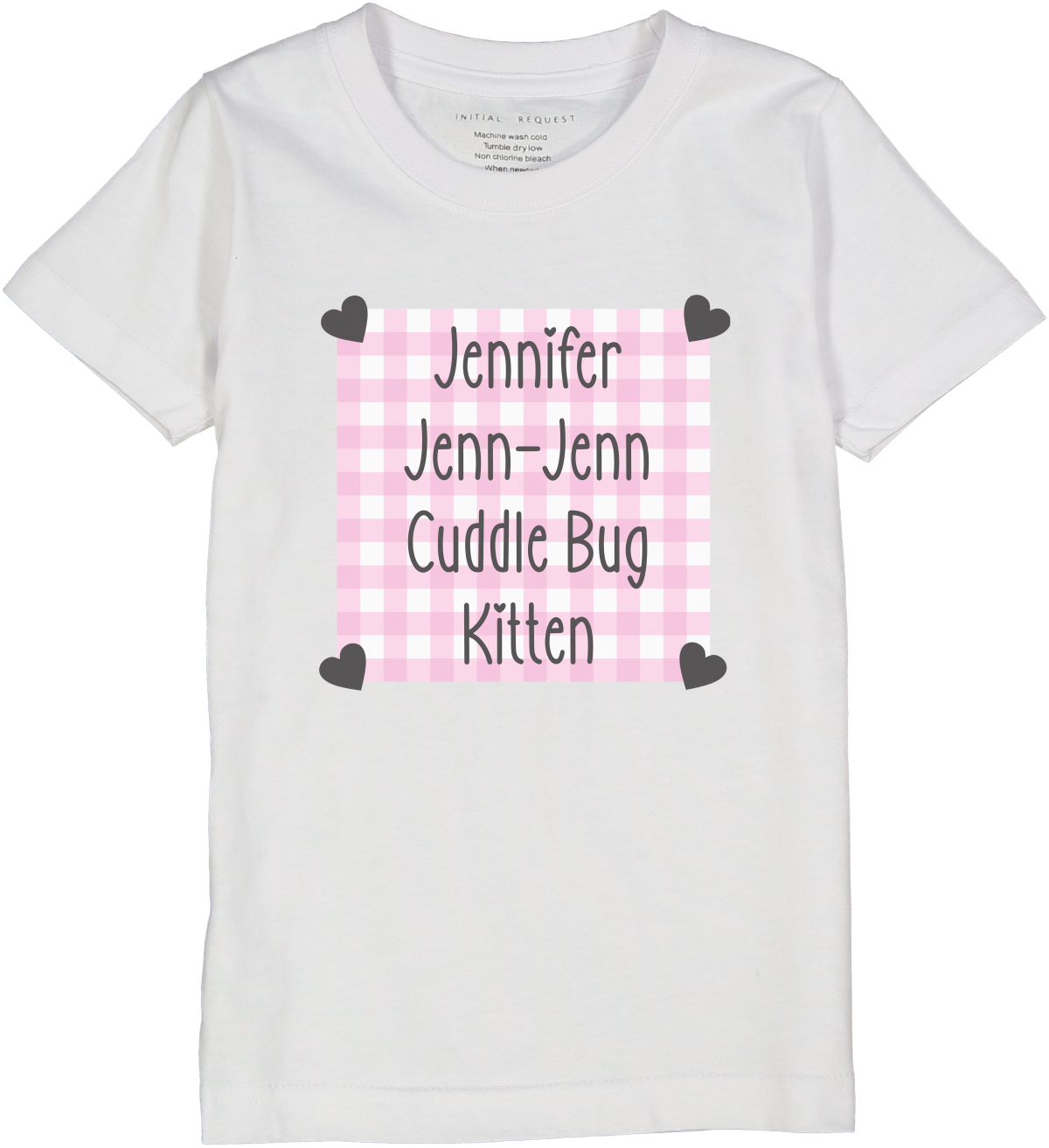White & Pink Gingham Frame Four-Name Personalized Short-Sleeve Tee