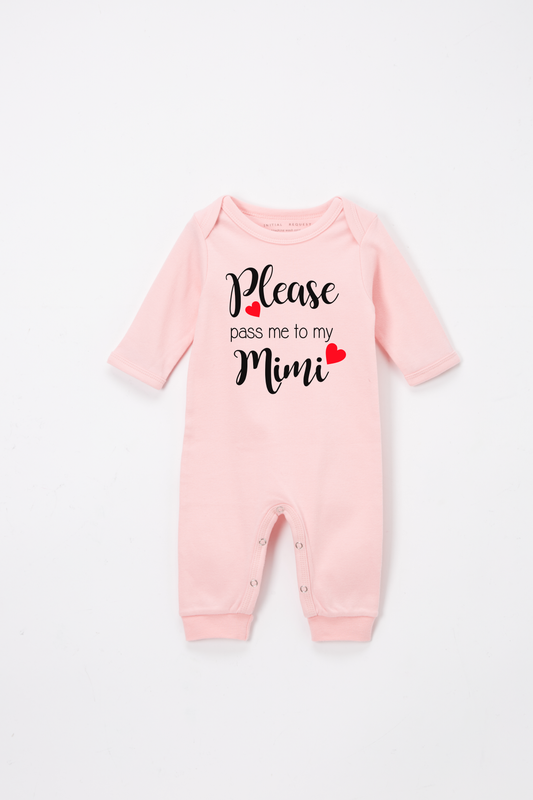 Pink Please Pass Me to my Grandparent Pink Romper Personalized
