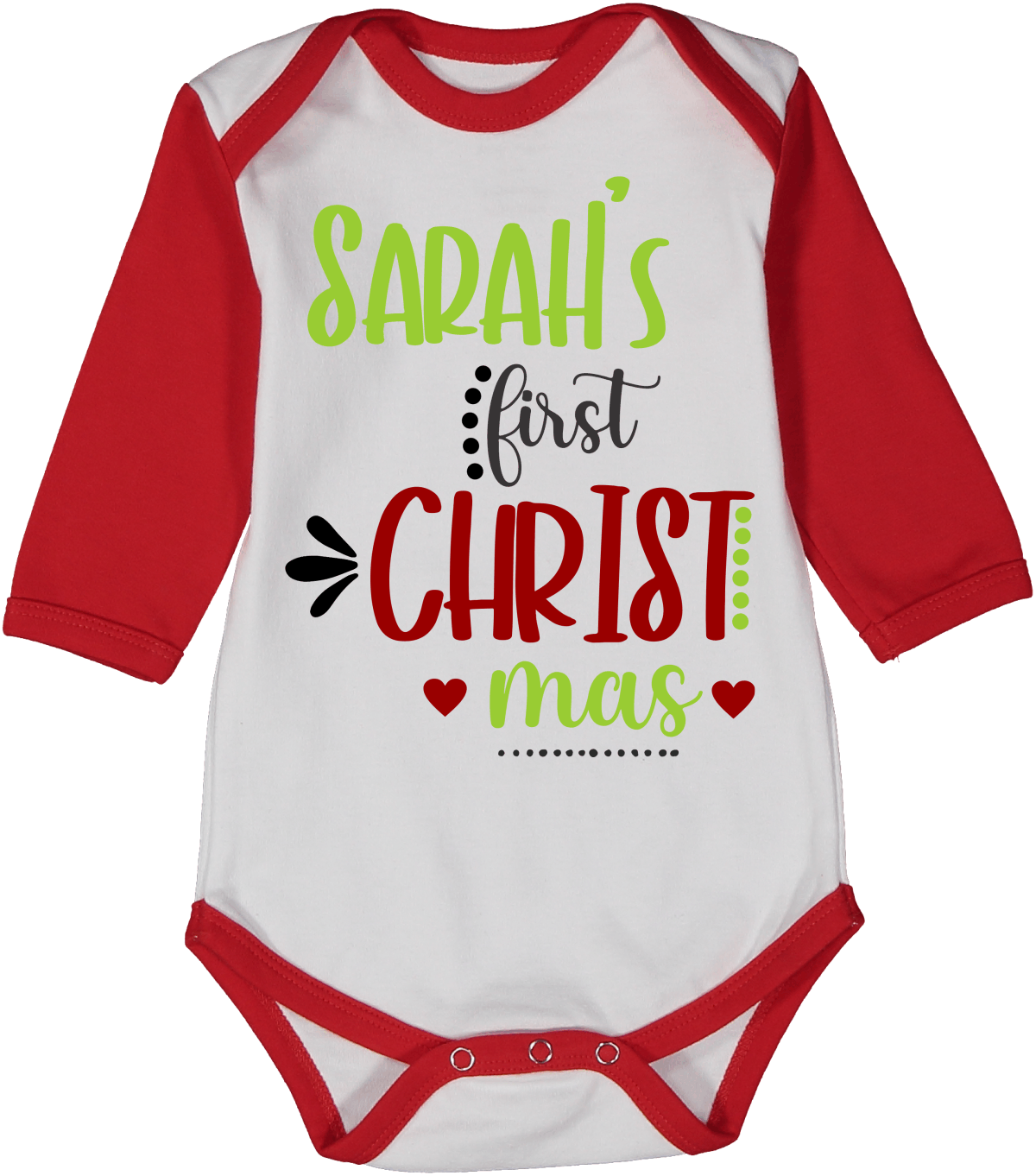 Red Green First Christmas Red Raglan Body Personalized