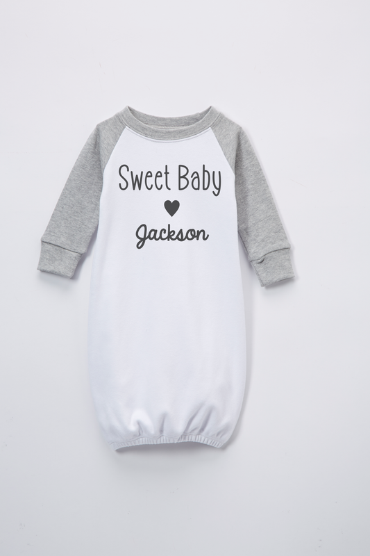 Sweet Baby Boy Gray Raglan Gown Personalized