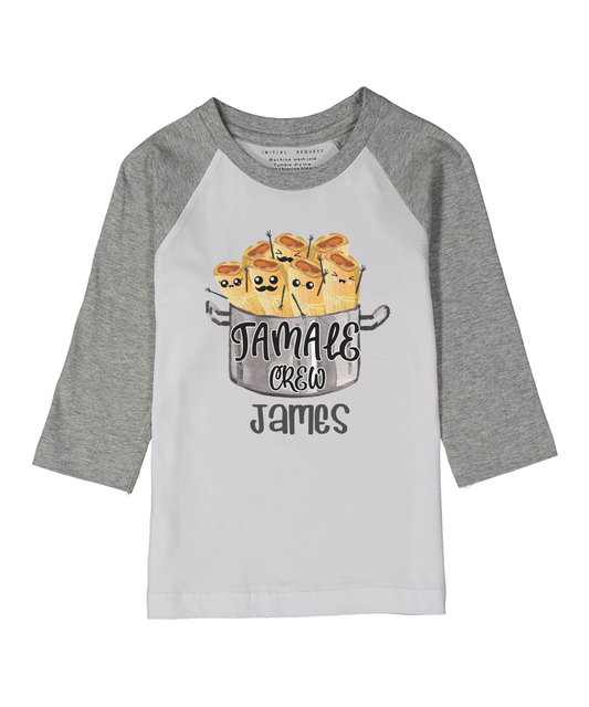 Tamale Crew Personalized Kids Gray Raglan Tee 4