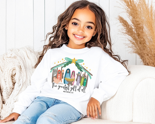 The Greatest Gift of All Matthew 1:1 Long Sleeve Christmas Tee for Girls