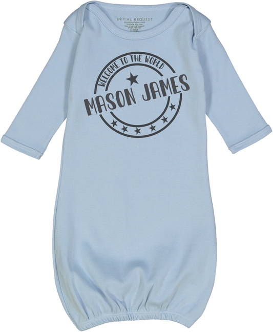 Welcome to the World Boy Blue Gown Personalized